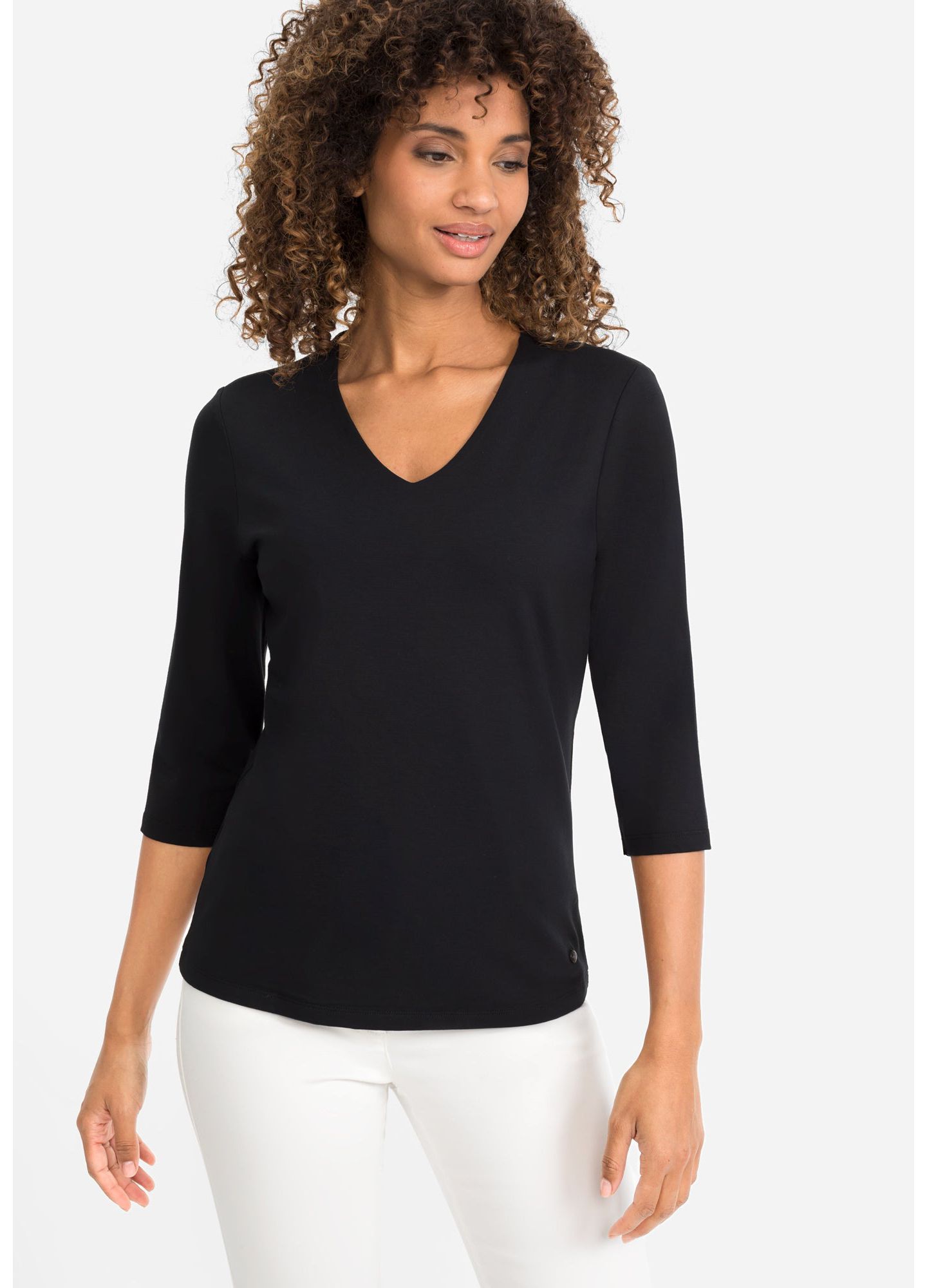 Женская футболка Olsen 3/4 Sleeve V-Neck, цвет: Чёрный — фото 1