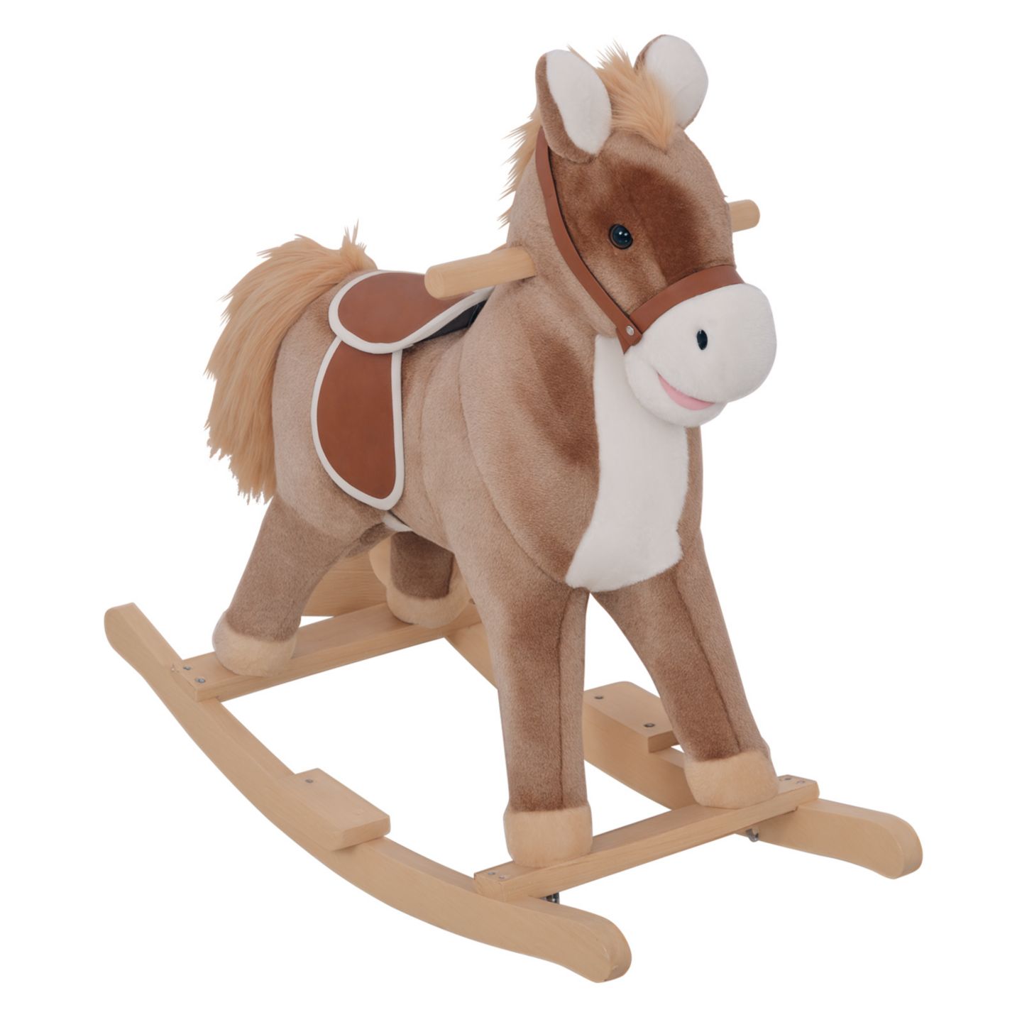 Детская мягкая игрушка Qaba Soft Plush Rocking Horse with Wooden Base, 88 lbs. Capacity, Ages 3+ — фото 1