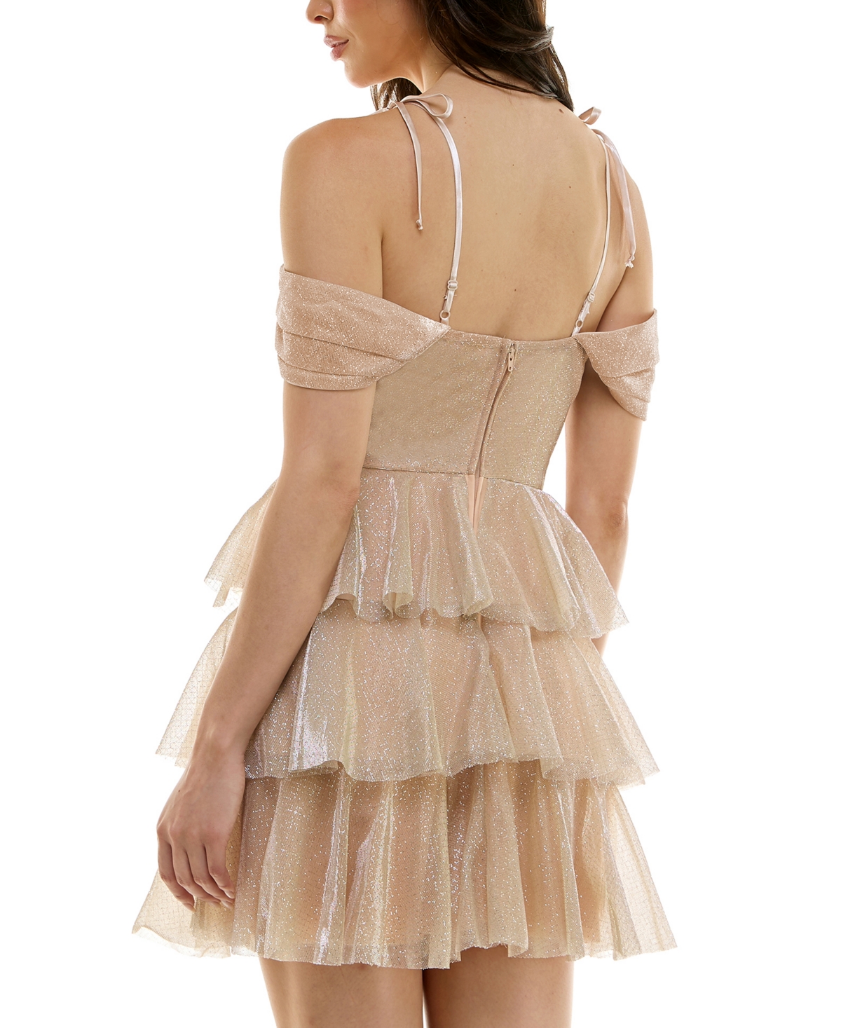 Emerald Sundae Juniors' Glitter Tiered Sleeveless Fit & Flare Dress -/ Sil
