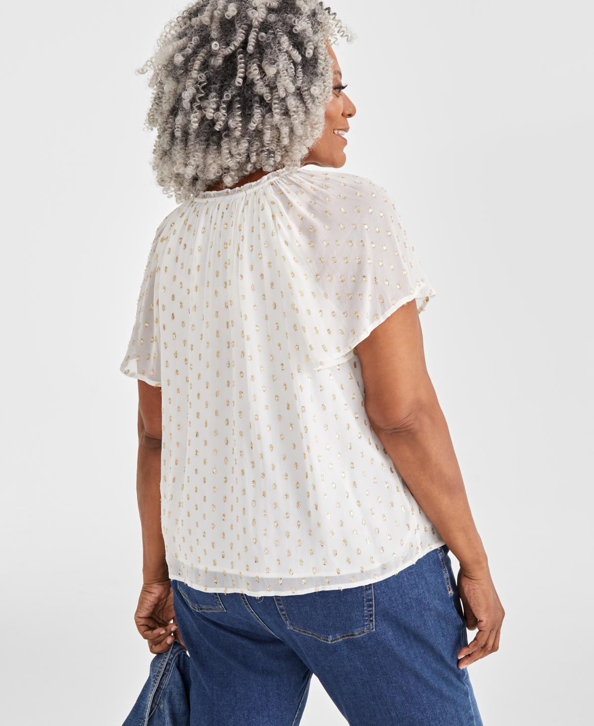 Style & Co Plus Size Flutter-Sleeve Shine Blouse, Created for Macy's
