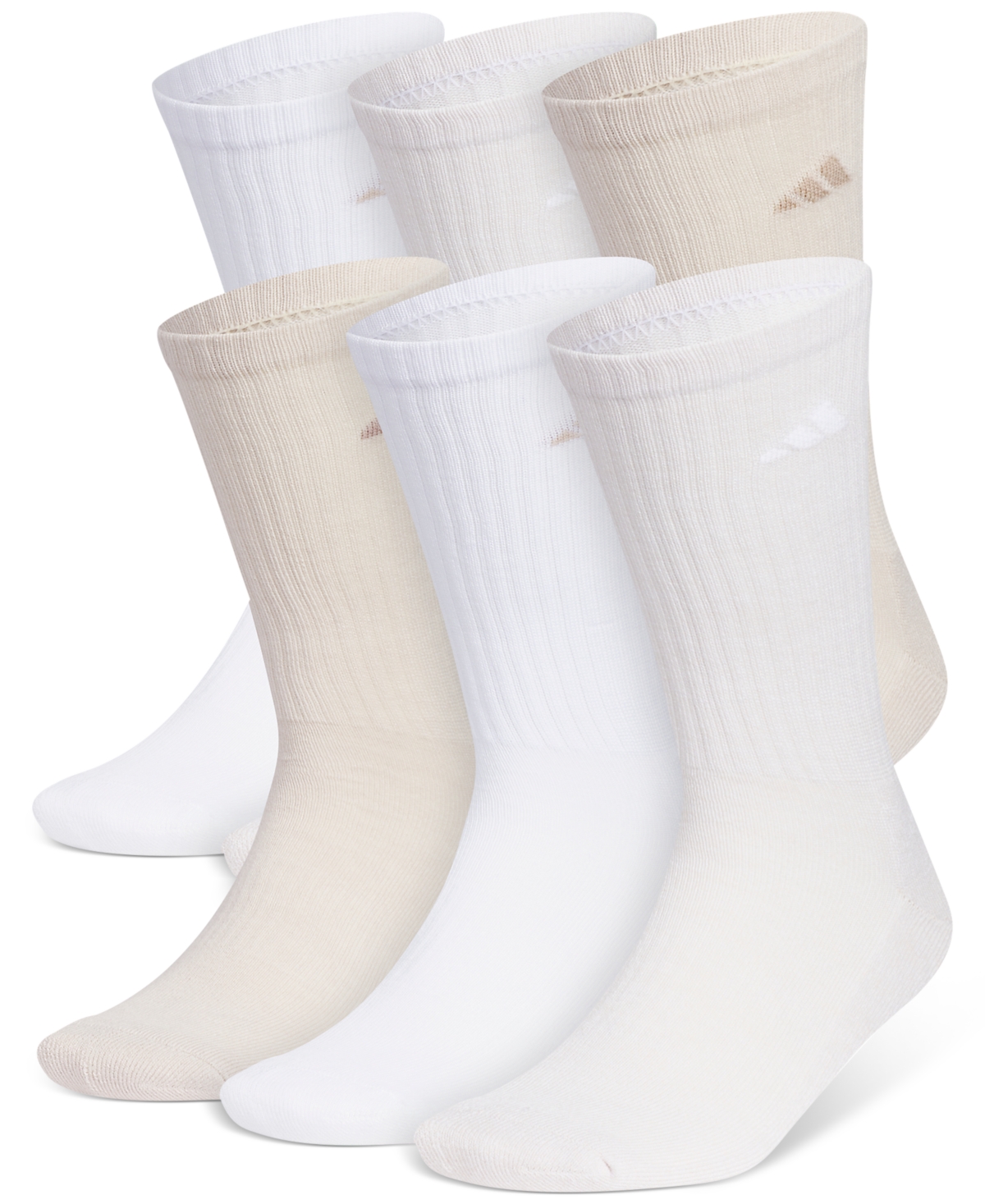Adidas Originals Men's Cushioned Athletic 6-pack Crew Socks In White And Beige