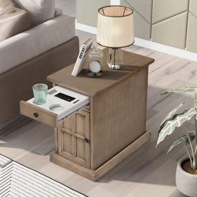  Classic Vintage End Table with USB Ports and Drawer