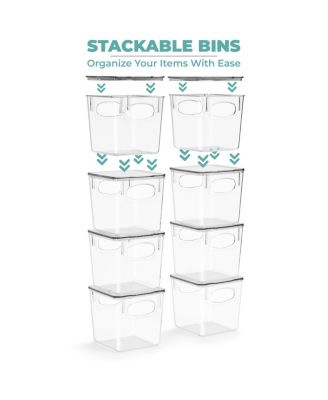 4 Pack Small Clear Plastic Container Bins W/ Lids and Handles - Perfect for Kitchen Organization and Storage