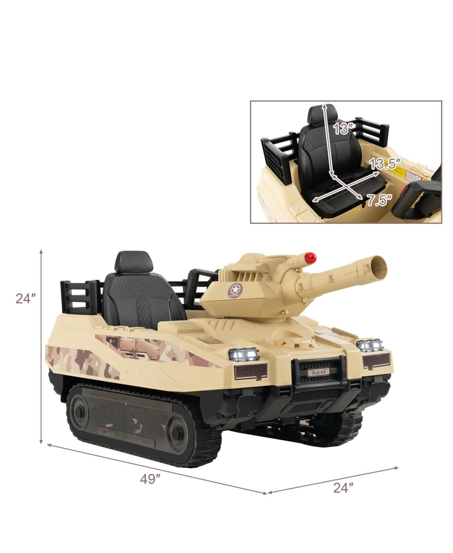 Детские игрушки SUGIFT 12V Electric Ride-On Tank with Rotatable Turret and 8 Missiles, 66-lb Capacity, Ages 3-7, цвет: Бежевый / Хаки — фото 4