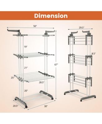 4-tier Clothes Drying Rack with Rotatable Side Wings and Collapsible Shelves-Gray