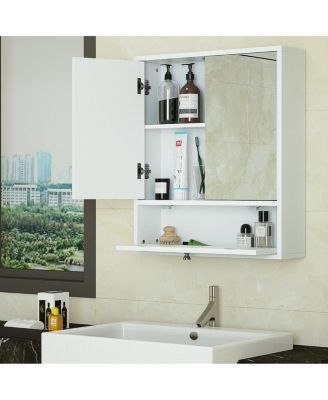 Double Door Wall-Mounted Bathroom Mirrored Medicine Cabinet-White
