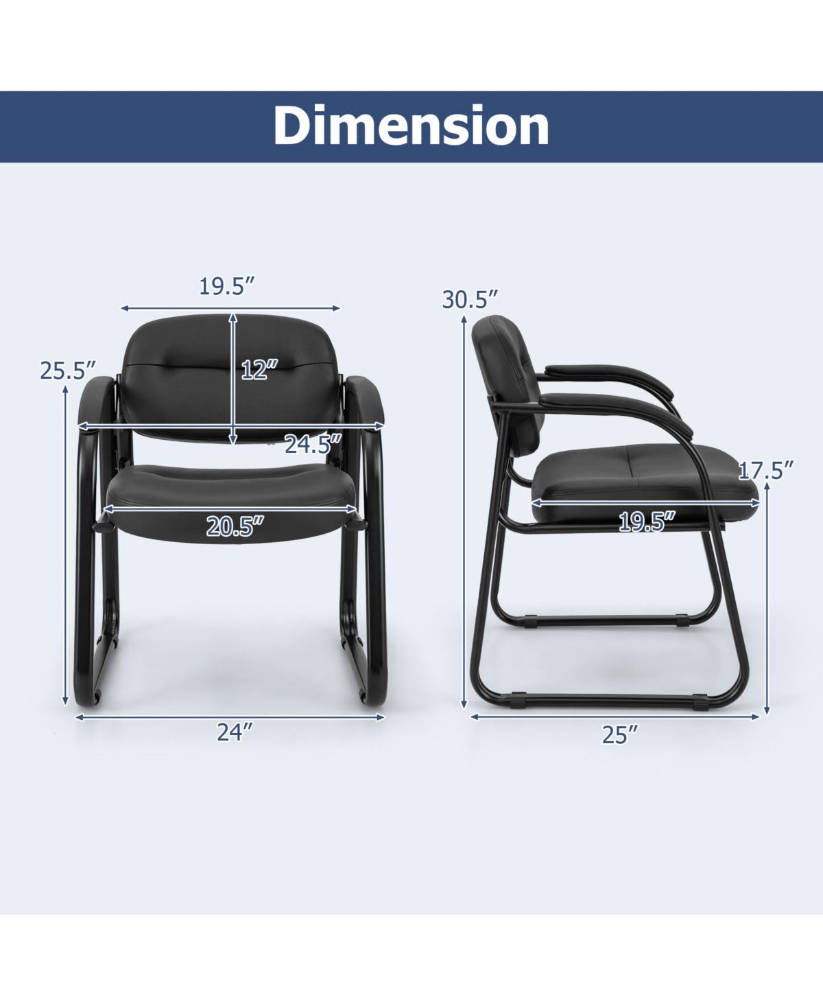 Vebreda Waiting Room Chair Set of 2 Reception Chairs with Sled Base and Padded Arm Rest- Black
