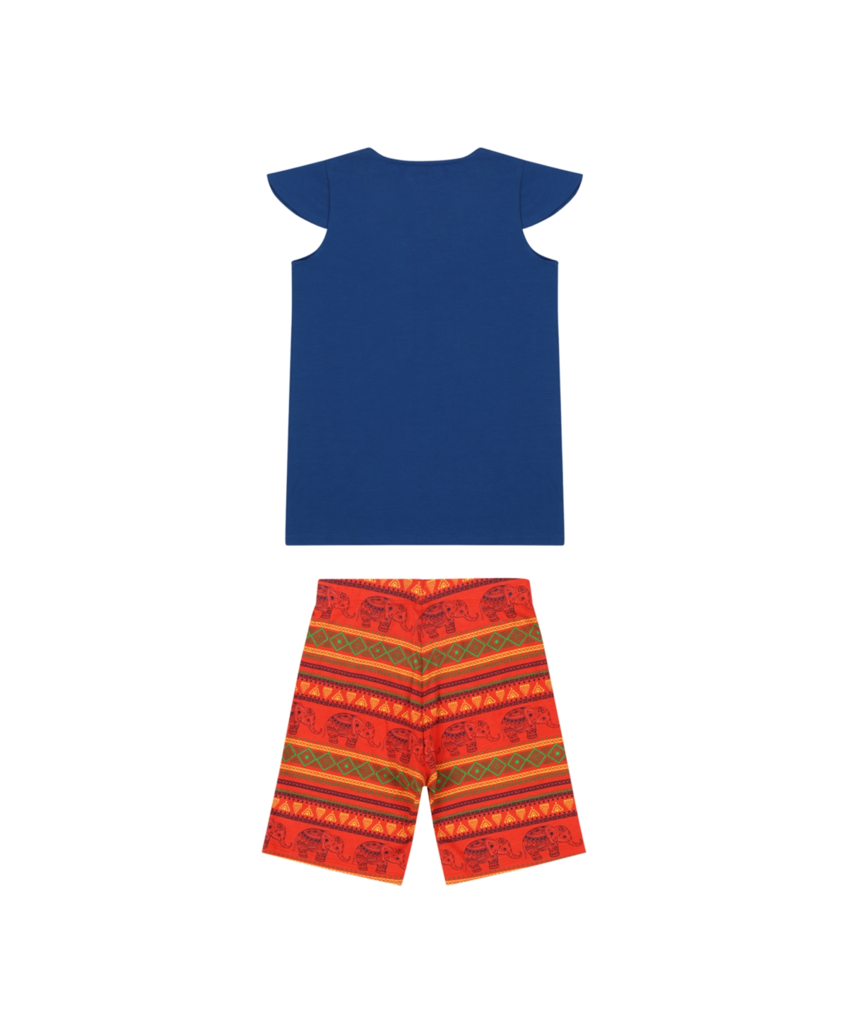 Mixed Up Clothing Girls Flutter Sleeve V-Neck Embroidered Tunic Top and Cozy Elephant Print Shorts, 2-Piece Set