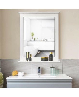Wall-Mounted Multipurpose Vanity Mirror with Shelf-Gray
