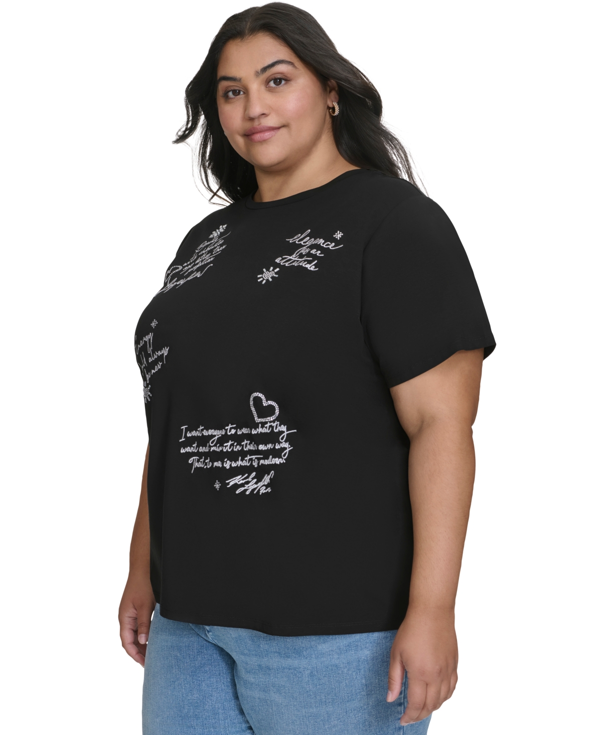 Karl Lagerfeld Paris Plus Size Embellished Script T-Shirt, Created for Macy's