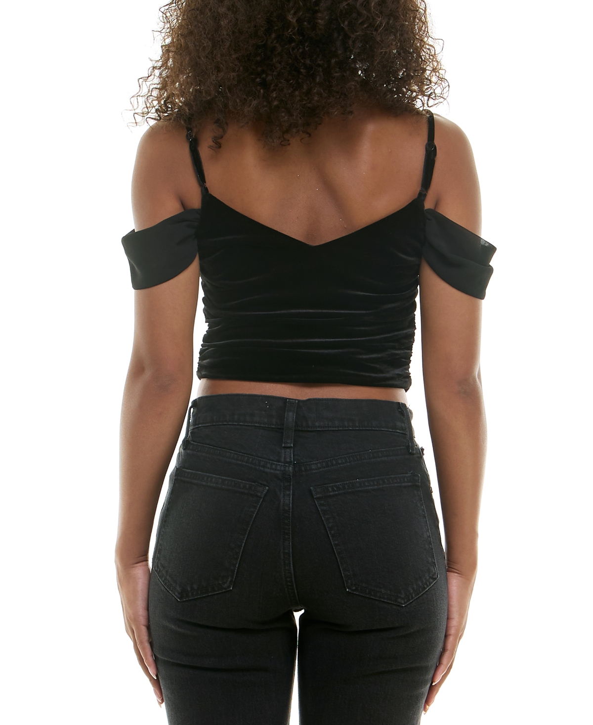 City Studios Juniors' Draped Ruched Sleeveless Velvet Top