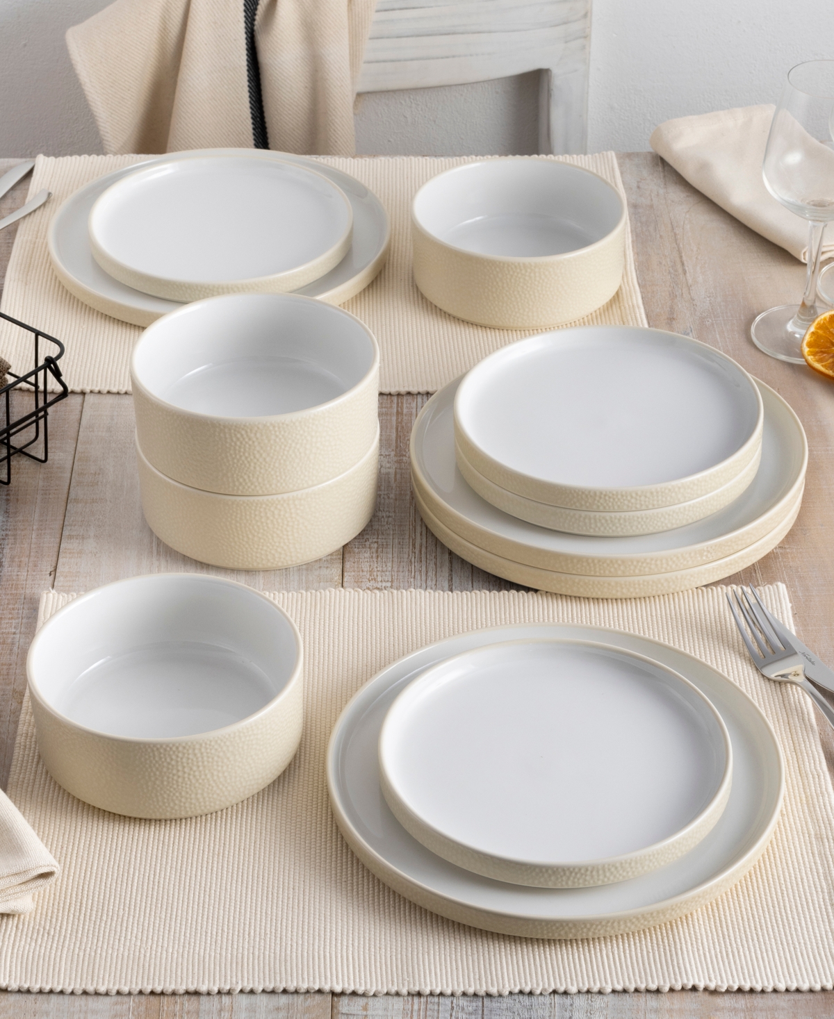 NORITAKE COLORTEX STONE STAX IVORY SALAD PLATES, SET OF 4 