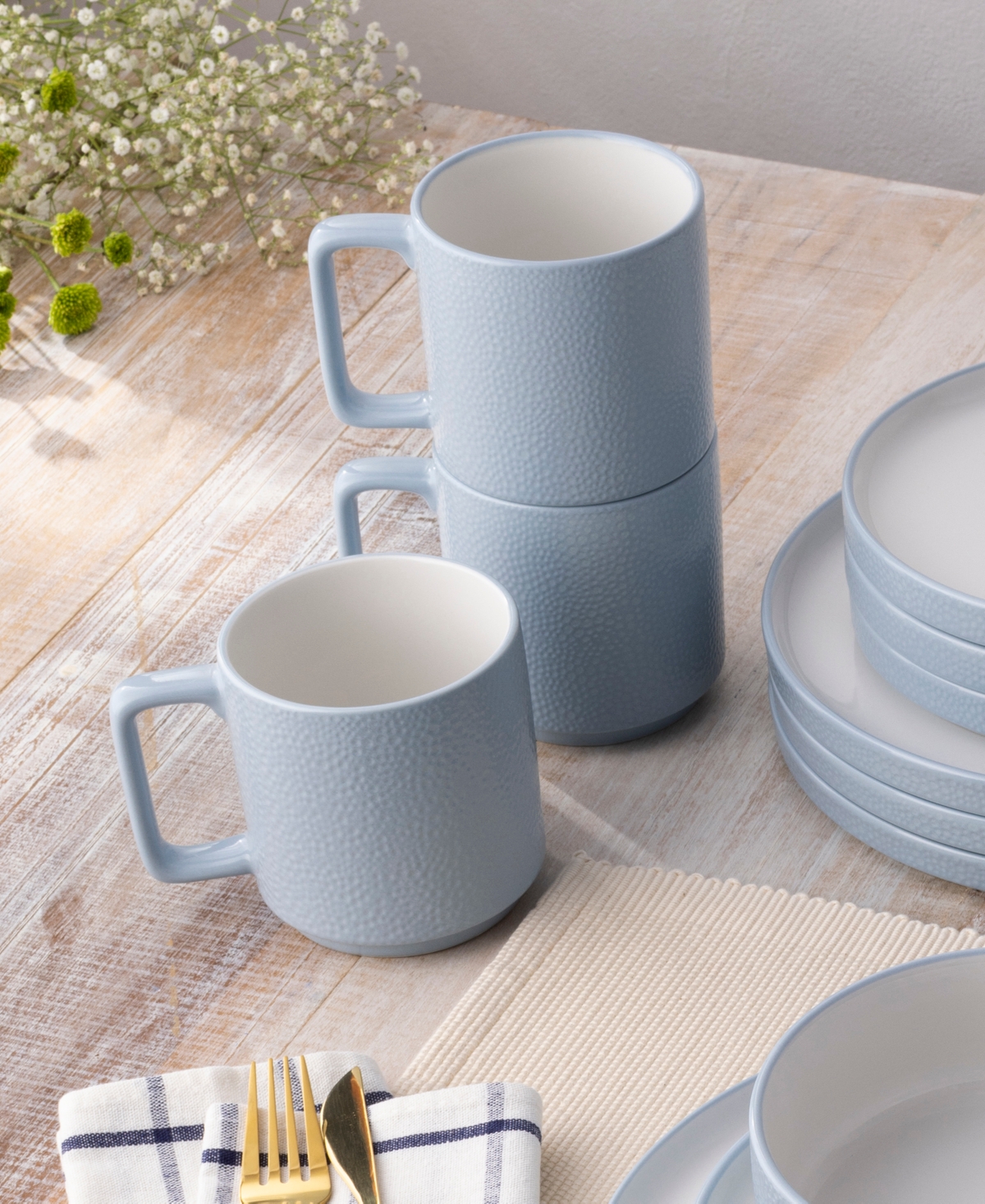 Shop Noritake Colortex Stone Stax Mugs, Set Of 4 In Aqua