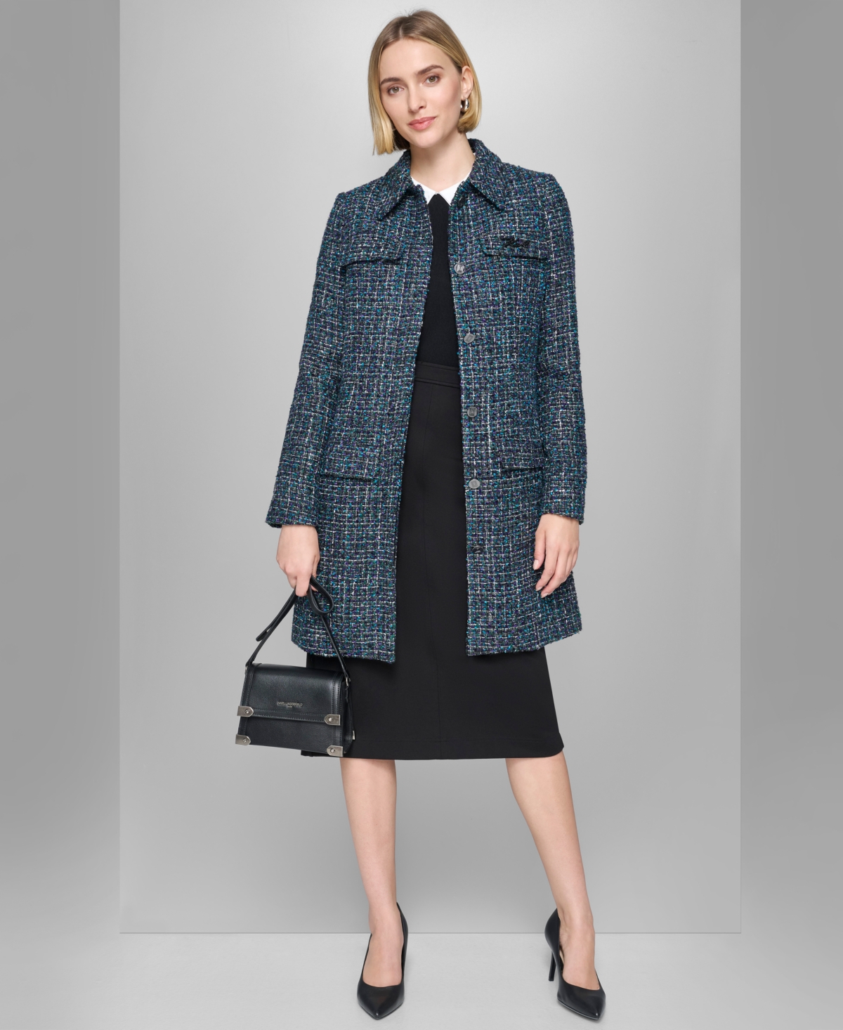 Karl Lagerfeld Paris Women's Tweed Topper Jacket -Veridian Green