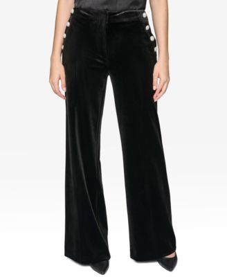 KARL LAGERFELD PARIS - Women's Velvet Rhinestone-Button Pants