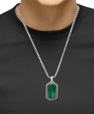 EFFY&reg; Men's Malachite Dog Tag 22" Pendant Necklace in Sterling Silver