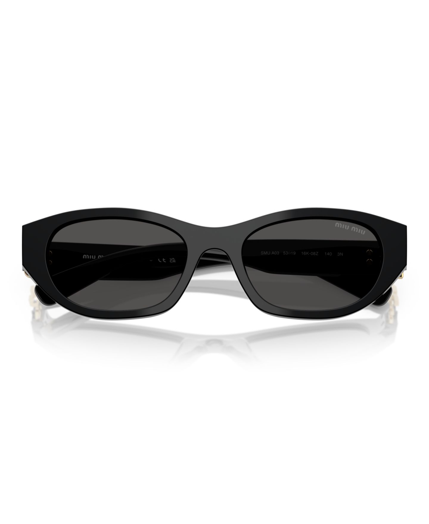 Женские солнцезащитные очки MIU MIU Sunglasses MU A03S, цвет: Чёрный — фото 4