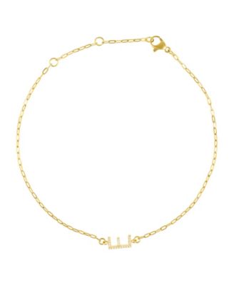 Gold Cubic Zirconia Pave Sideways Initial Anklet