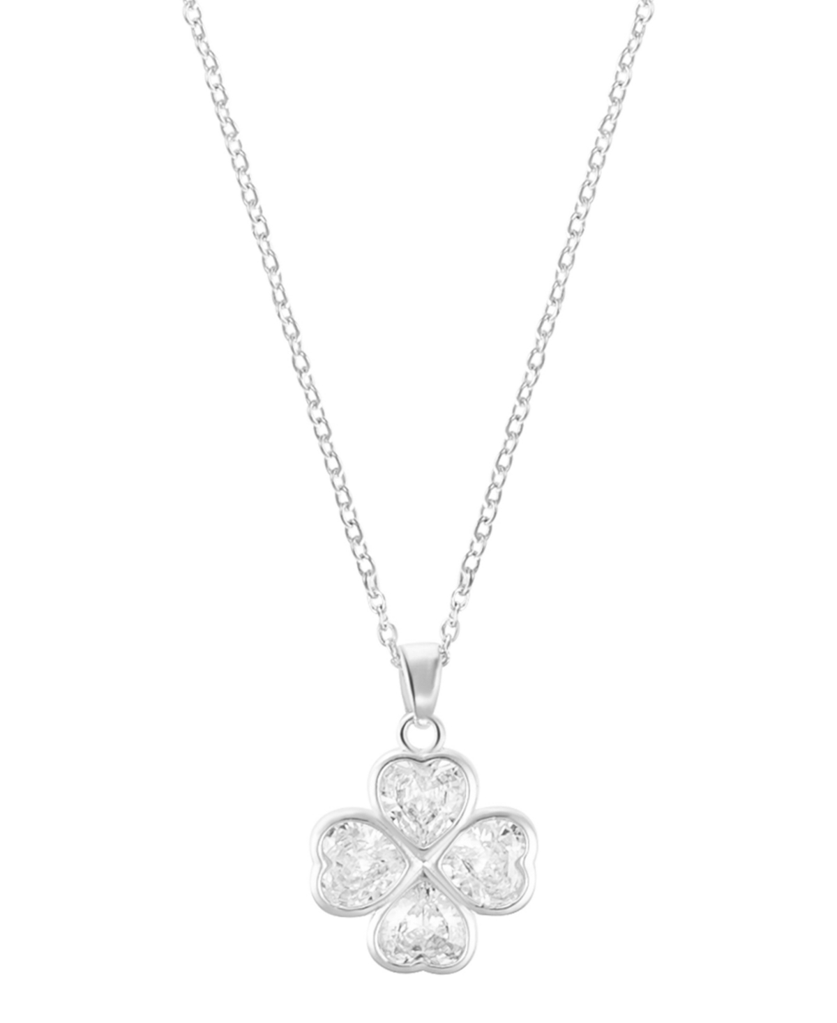 Adjustable Clear Crystal Heart Clover Necklace - Silver