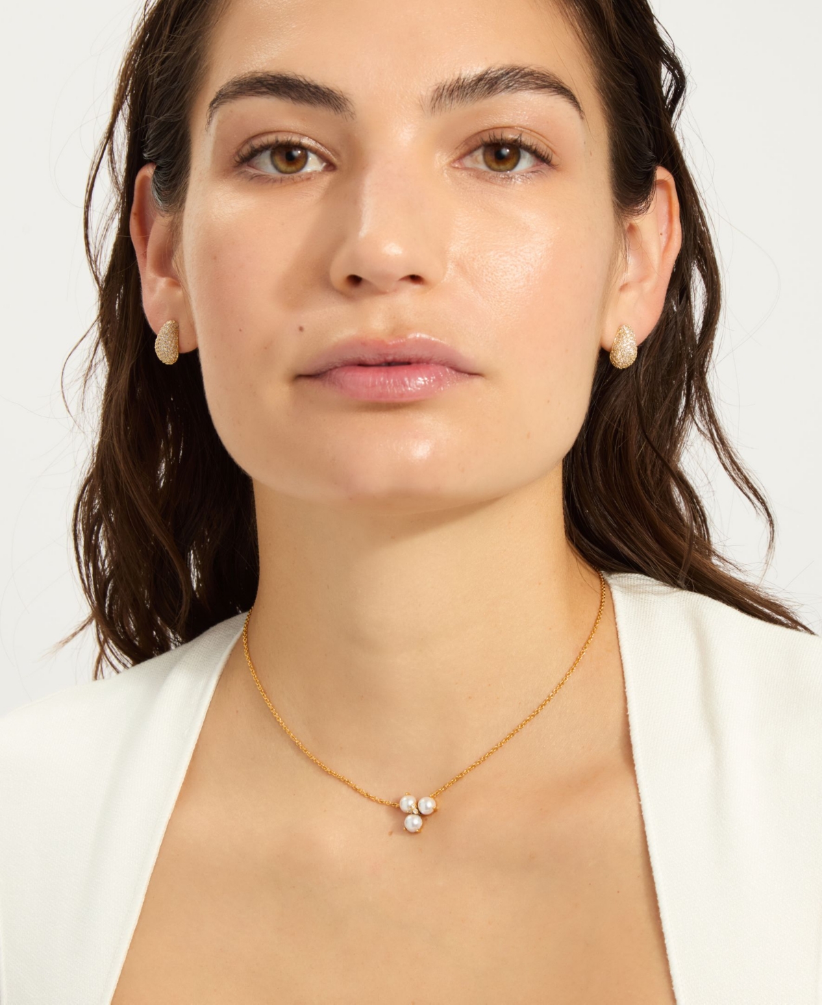 Adornia Gold Adjustable Freshwater Cultivated Pearl Cubic Zirconia 3-point Flower Necklace In White