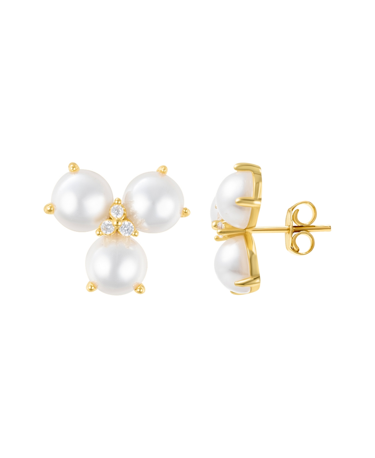Adornia Gold Freshwater Cultivated Pearl Cubic Zirconia 3-point Flower Earrings In White