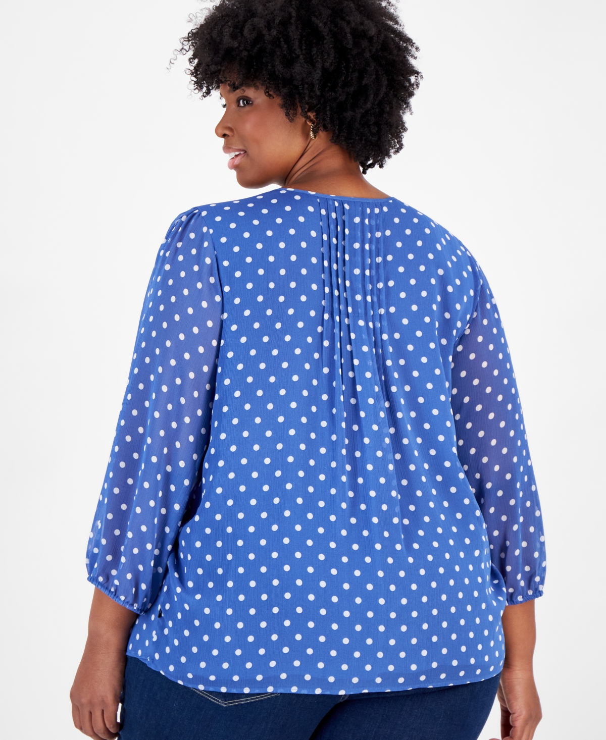 Tommy Hilfiger Plus Size Perfect Dot Pintucked Top In Amsterdam Blue,ivory