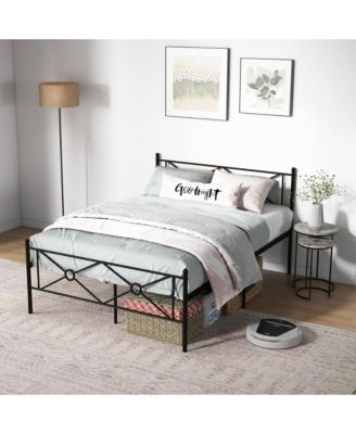 Queen Size Metal Platform Bed Frame w/ Headboard Mattress Foundation Black