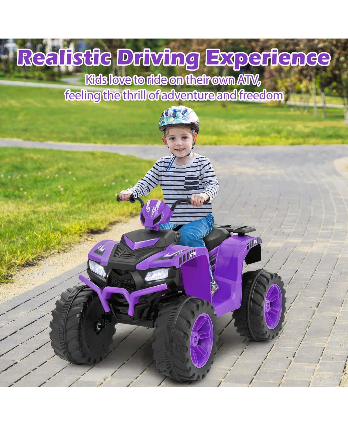 Costway 24V Kids Ride-On Electric Atv 4-Wheeler Quad Car with Wireless Connection
