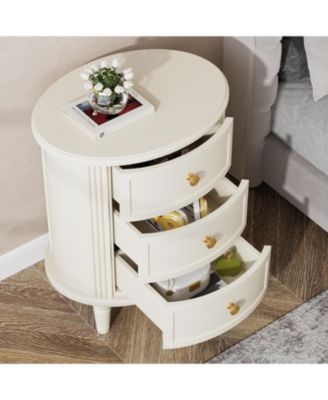 Nightstand with 3 Drawers, Bed Side Table for Bedroom, Fully Assembled, Oval Farmhouse Night Stand with Storage, Wooden Side End Table