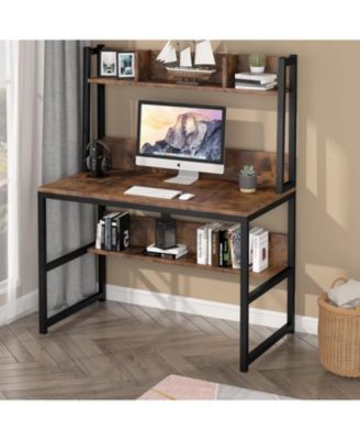 Computer Desk with Hutch, Wooden Small 42-inch Desk, Industrial Simple Office Desk with Storage Space for Home Office