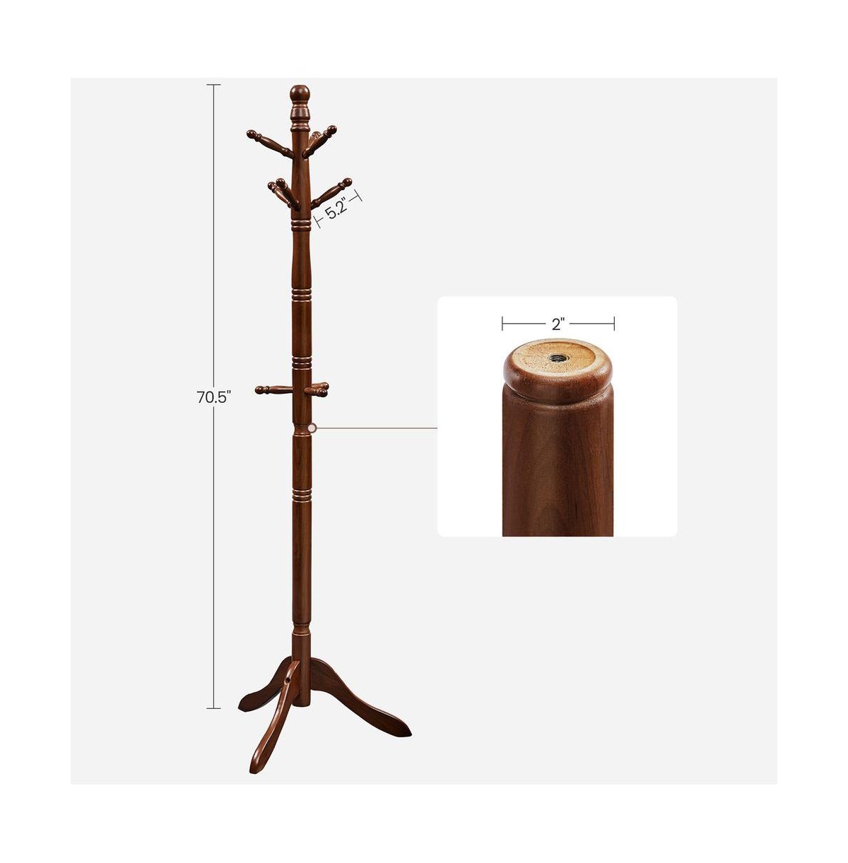 Slickblue Coat Rack With 10 Hooks, Rubber Wood Coat Tree Free Standing, For Clothes, Hats, Handbags, Umbrella