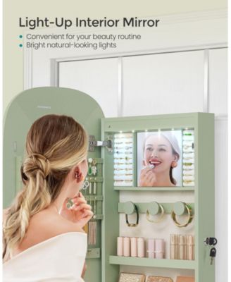 Wall/Door Mounted Jewelry Cabinet – Full-Length Mirror with Storage for Rings, Necklaces, and Accessories