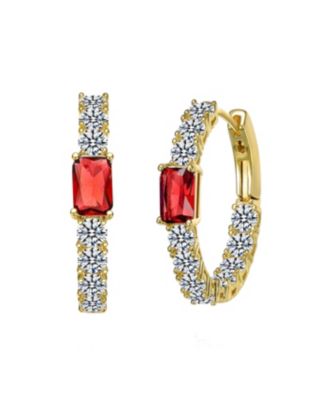 14k Gold Plated with Colored Cubic Zirconia Inside-Out Hoop Earrings