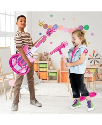 Pink Kids Guitar and Microphone Set - Adjustable Stand, Musical Toy