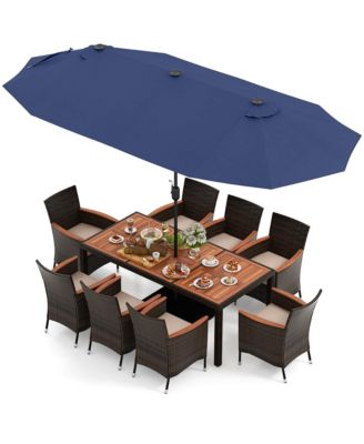 11 PCS Patio Dining Set with 15ft Double-Sided Patio Umbrella (Base Included)