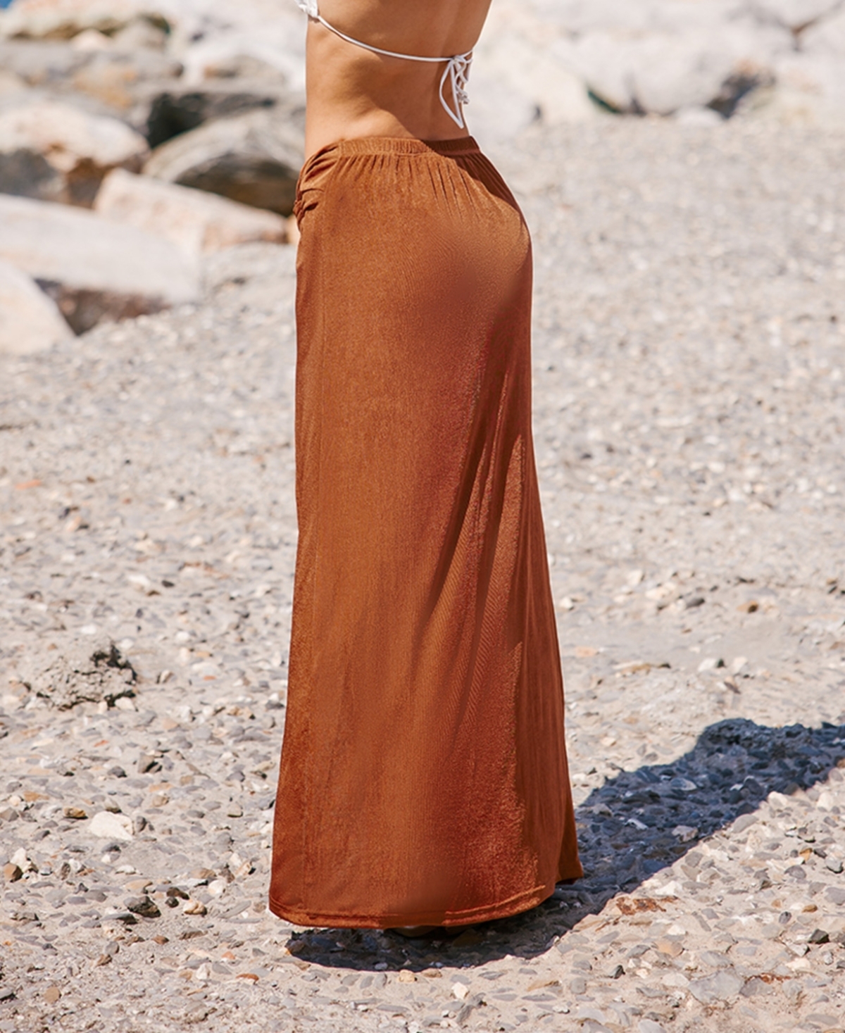 Cupshe Women's Brown Twist Split Hem Jersey Maxi Skirt