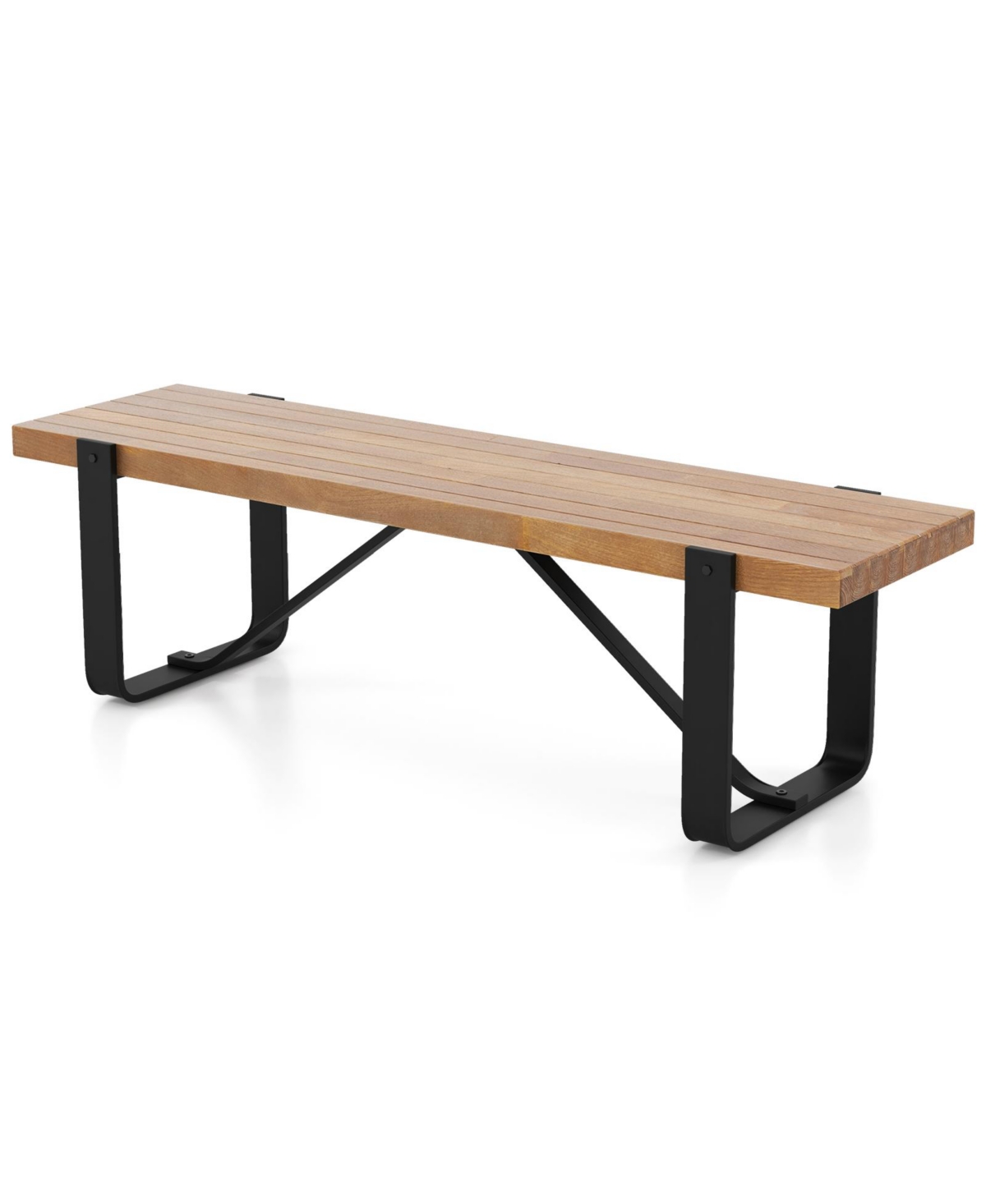 Sugift 60 Inch Entryway Bench Rustic Farmhouse Wooden Shoe Rack with Metal Frame - Natural