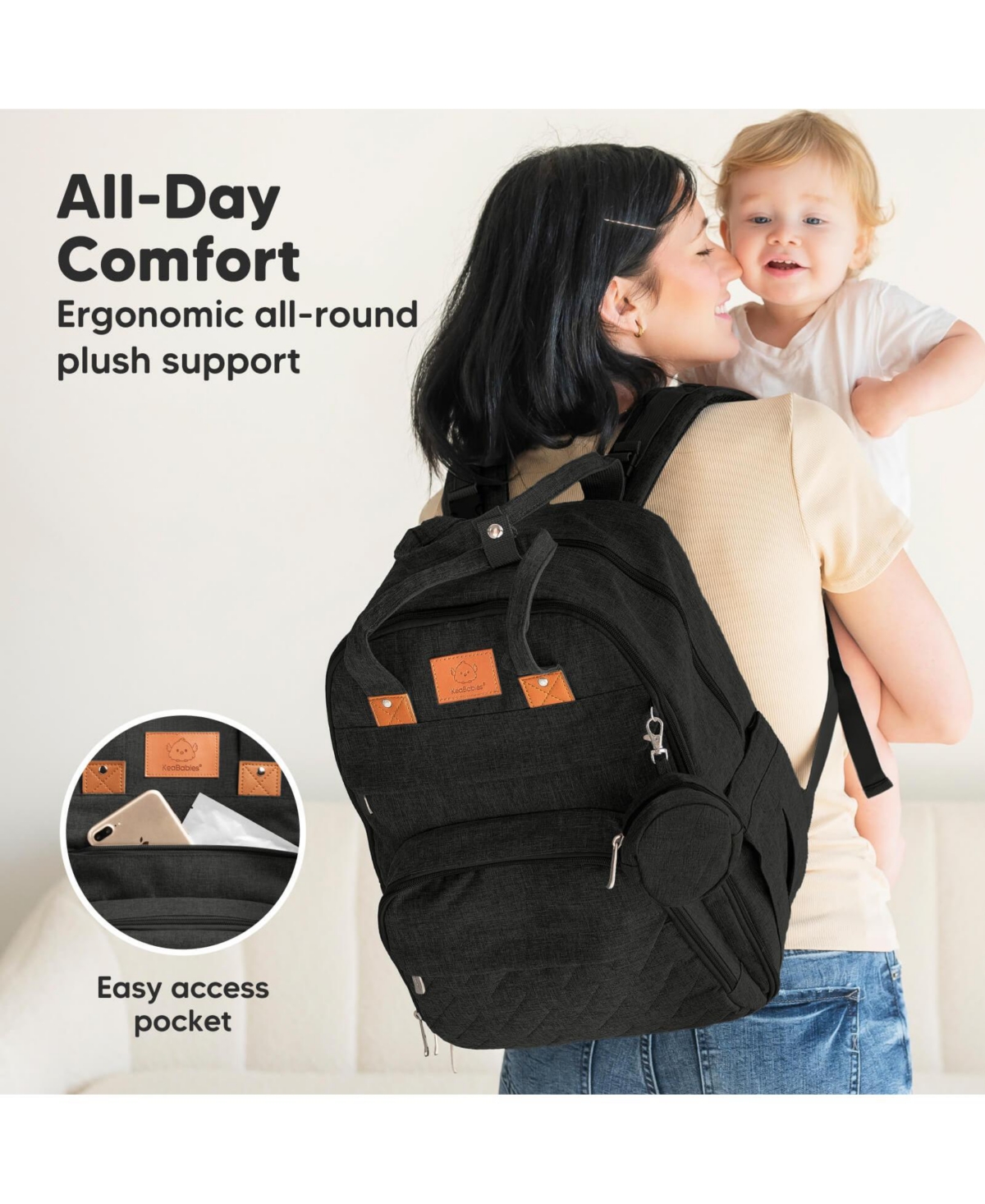 KeaBabies Rove Diaper Bag with Changing Pad, Waterproof Baby Bag, Travel Diaper