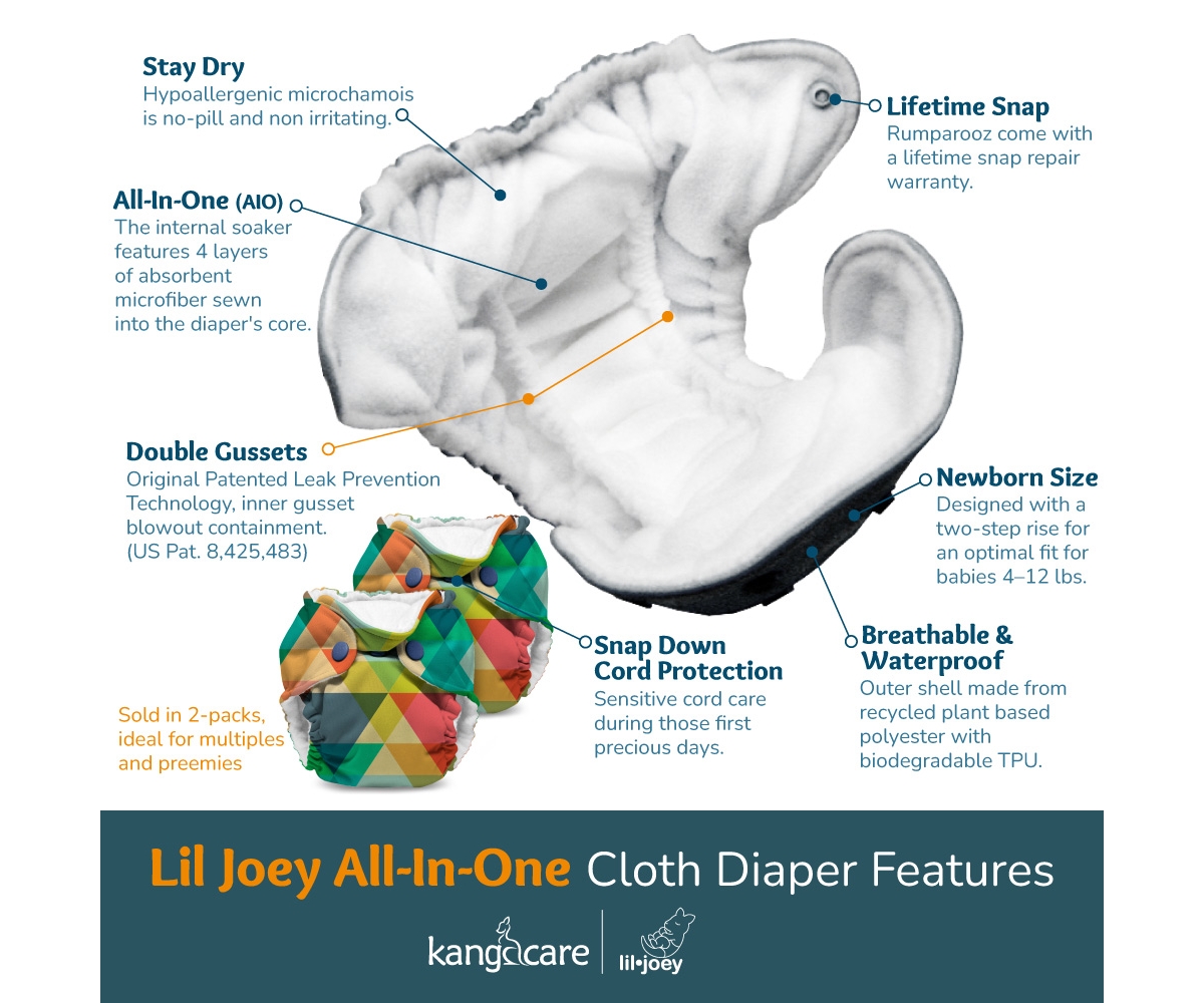 Kanga Care Baby Boys Lil Joey Newborn All in One Aio Cloth Diaper (2pk)