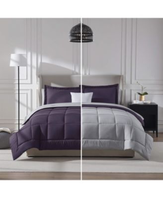 7 Piece Reversible Complete Bed in a Bag - Queen - Dusty Purple/Light Grey