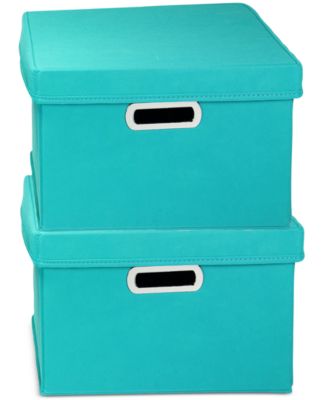 Storage Bins with Lids and Chromed Grommet Handles, Set of 2