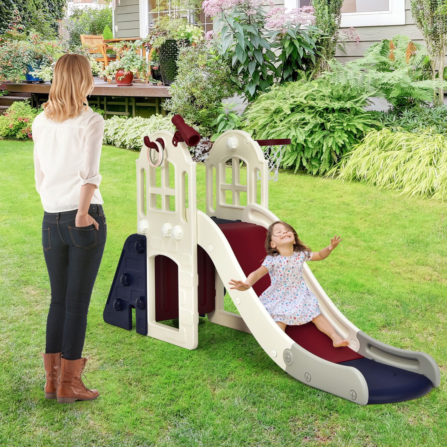 6-in-1 Basketball Hoop Slide Playset