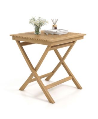 27.5 Inch Indonesia Teak Patio Bistro Table with Slatted Tabletop and Sturdy Wood Frame