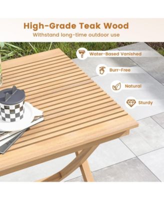 27.5 Inch Indonesia Teak Patio Bistro Table with Slatted Tabletop and Sturdy Wood Frame