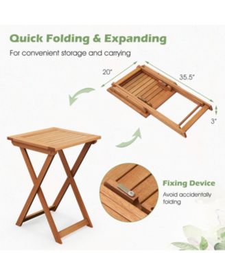 20 Inch Hardwood Patio Folding Table with Slatted Tabletop
