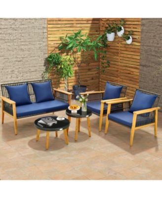 5 Piece Outdoor Conversation Set with 2 Coffee Tables for Backyard Poolside-Navy