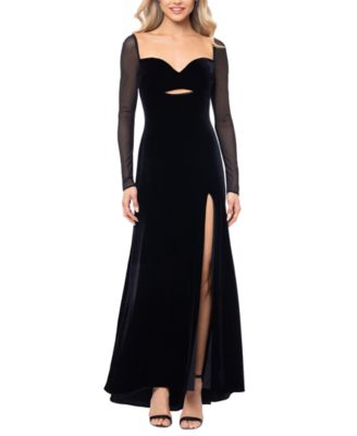 Blondie Nites - Juniors' Long Sheer-Sleeve Velvet Dress