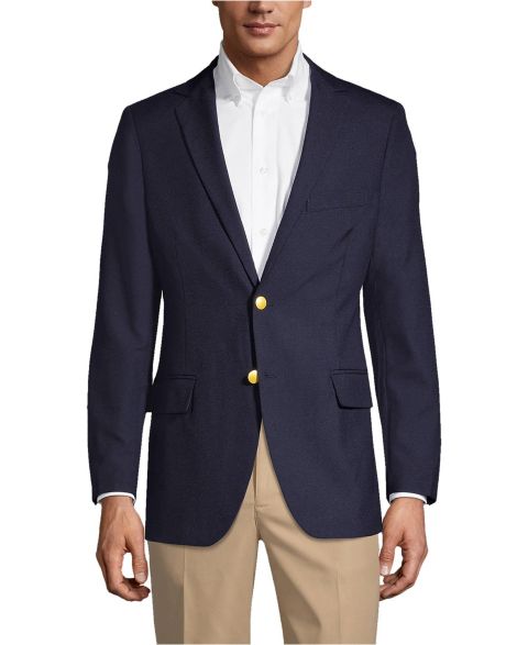 Мужской пиджак Lands' End School Uniform Tailored Fit Hopsack Blazer, цвет: Глубокий тёмно-синий