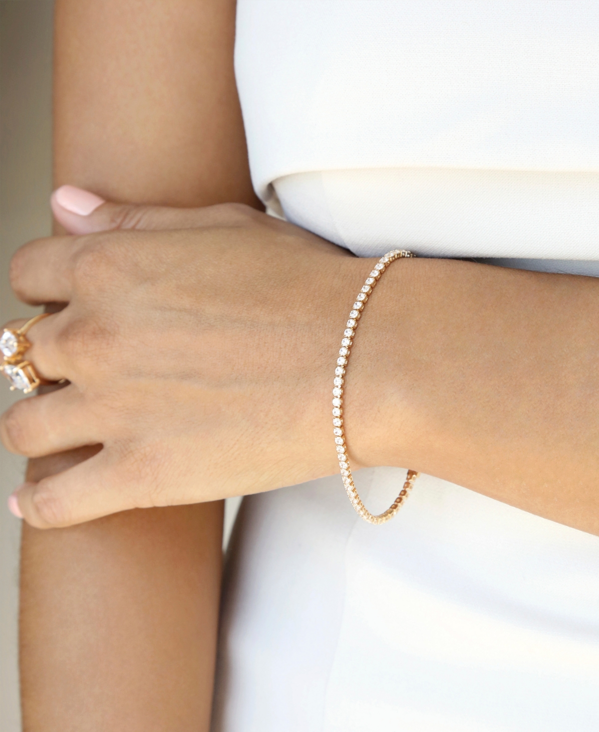 Ettika 18k Gold Plated Minimalist Crystal Tennis Bracelet In Gold