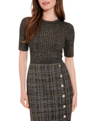 Petite Metallic Rib-Knit Tweed Sheath Dress